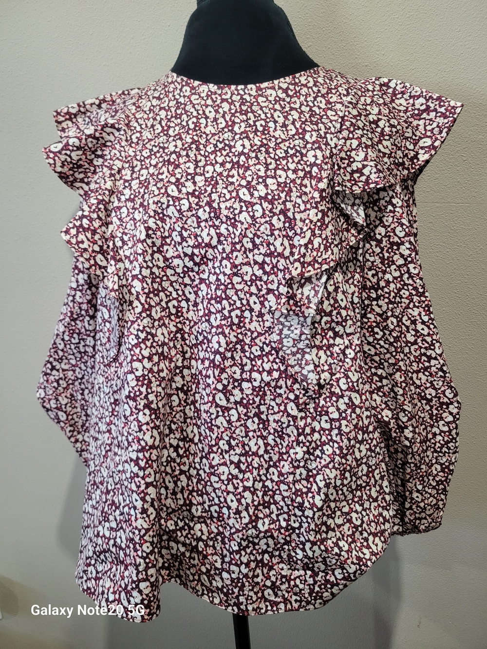 Ted Baker London Burgundy Leopard Ruffle Long Sleeve Blouse Size 5 / US 12